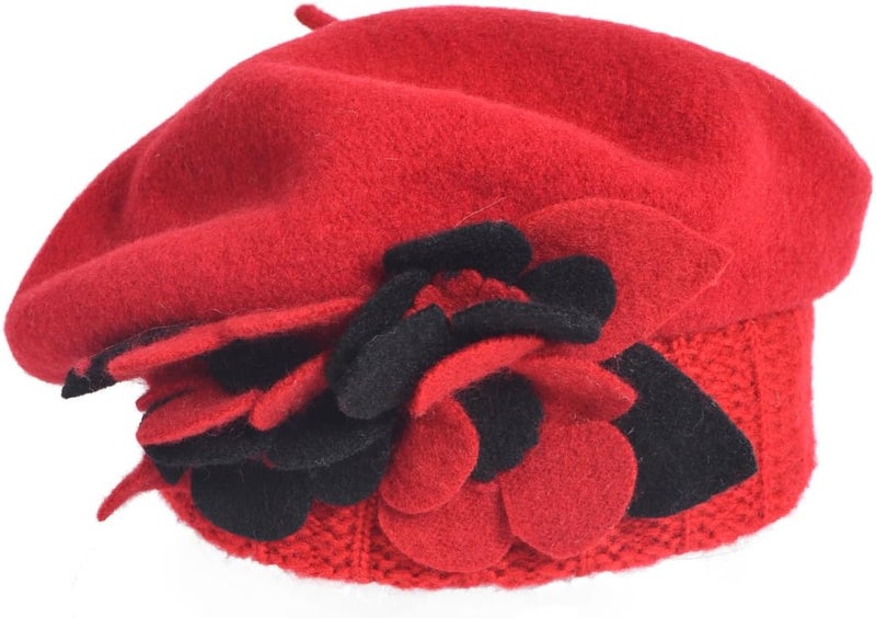 VECRY Lady French Beret 100% Wool Beret Floral Dress Beanie Winter Hat - Image 3